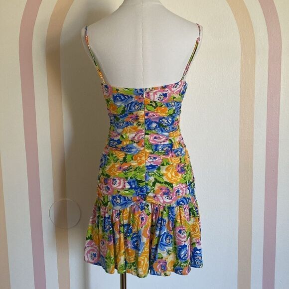 Zara Multicolor Ruched Floral Mini Dress Size Medium - Picture 7 of 11